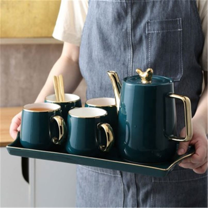 Tea/ Coffee Set Ceramic Gold Plated With Tray