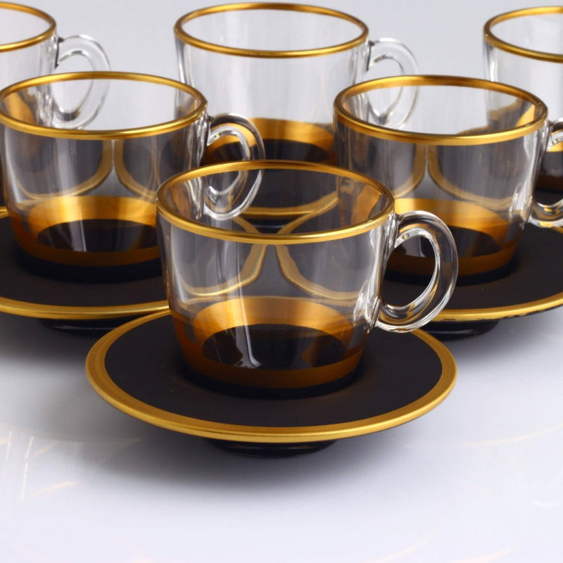 Tea Set of 6 with Handle - Serra Yellow Leaf Painted